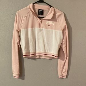 Light pink & white Nike cropped quarter-zip; size Small